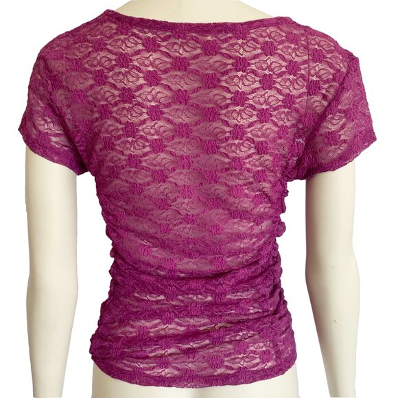 Free People Intimately Keep It Simple Lace Baby Tee in Magenta - Picture 6 of 7